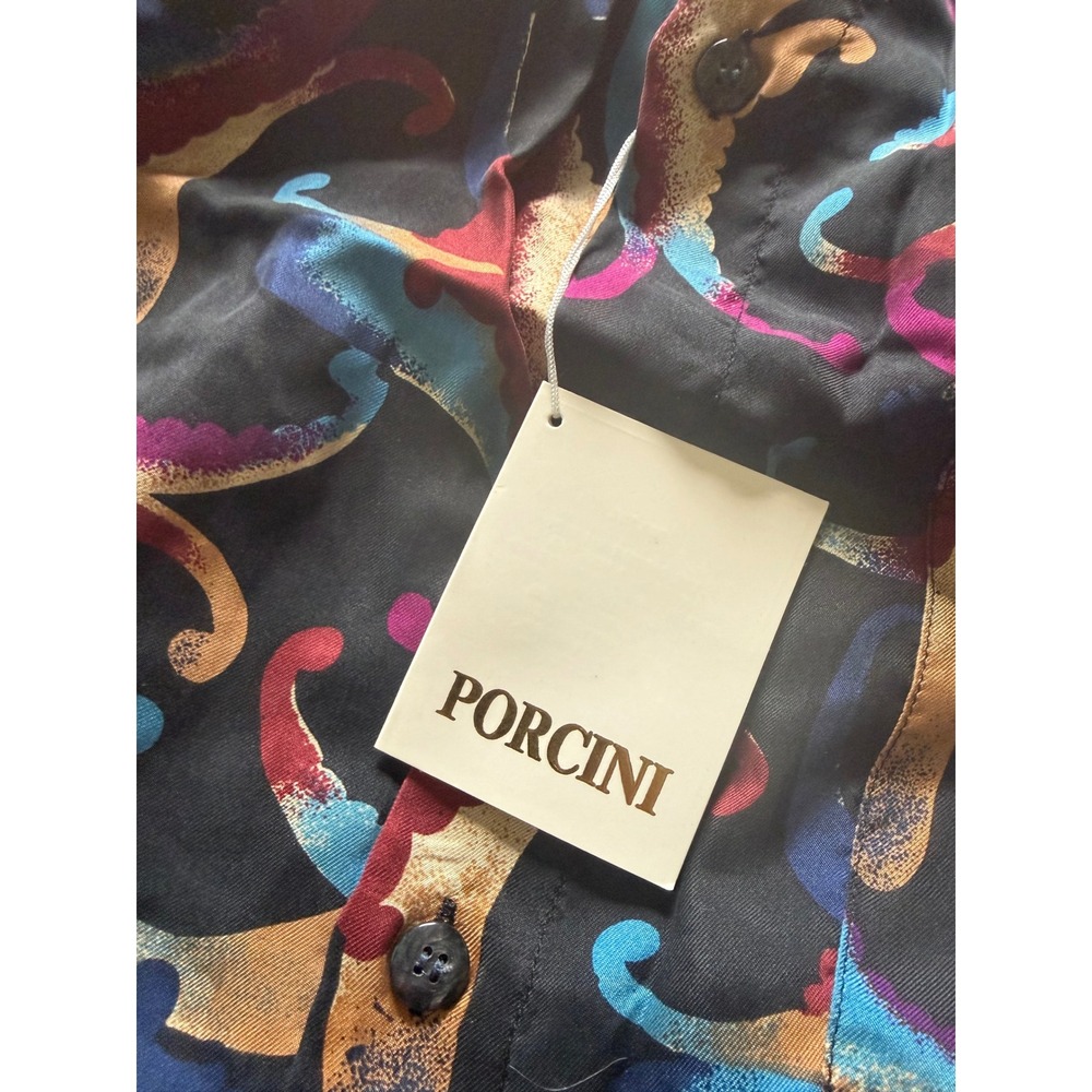 Porcini Brigata Mens XL Sandwashed Silk Abstract Paisley Button Down Shirt NEW - Picture 6 of 11